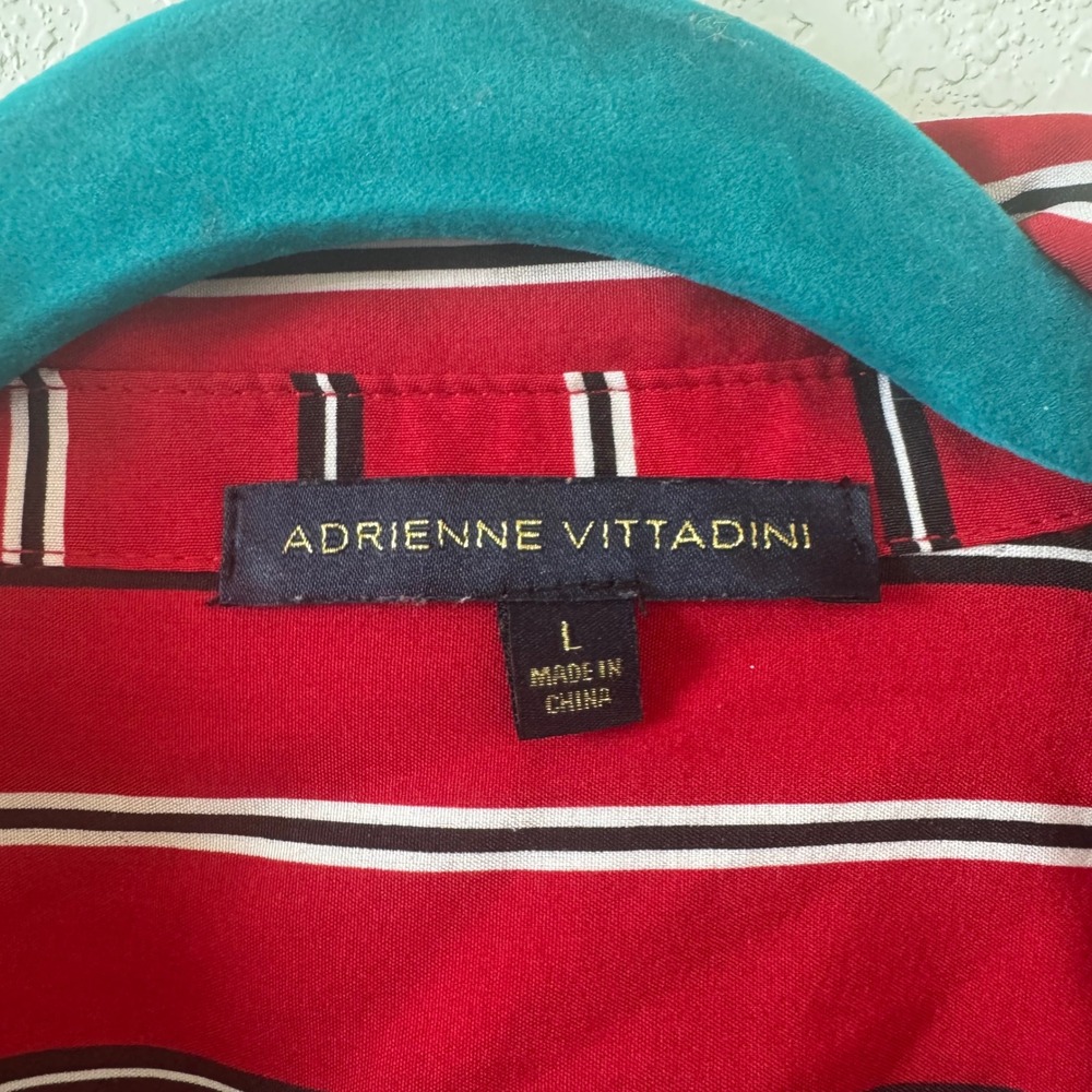 Adrienne Vittadini Womens Red White Black Stripe Button Down Shirt Top Size L - Picture 2 of 4